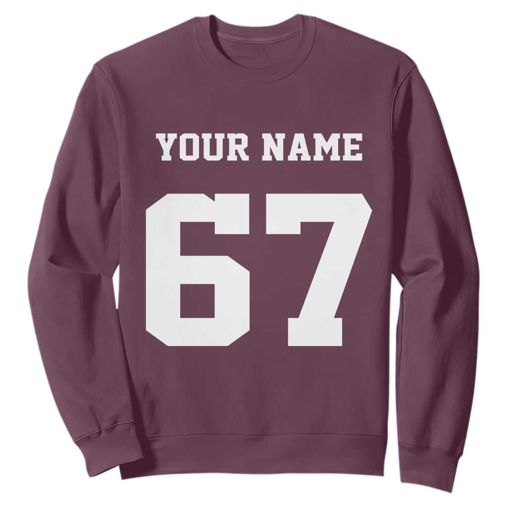 Personalized 67 Jersey Number Sweatshirt Custom Name Varsity Sports 67th Birthday TS10 Maroon Print Your Wear