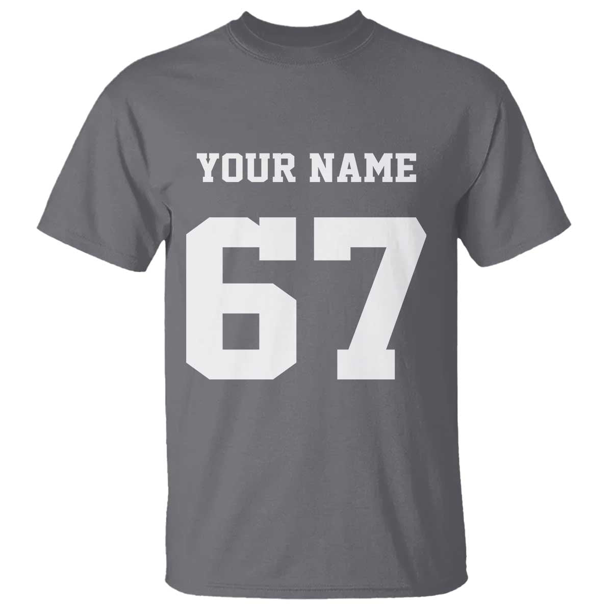Personalized 67 Jersey Number T Shirt Custom Name Varsity Sports 67th Birthday TS10 Charcoal Print Your Wear
