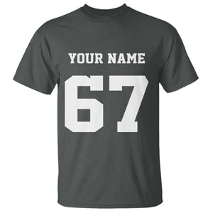 Personalized 67 Jersey Number T Shirt Custom Name Varsity Sports 67th Birthday TS10 Dark Heather Print Your Wear