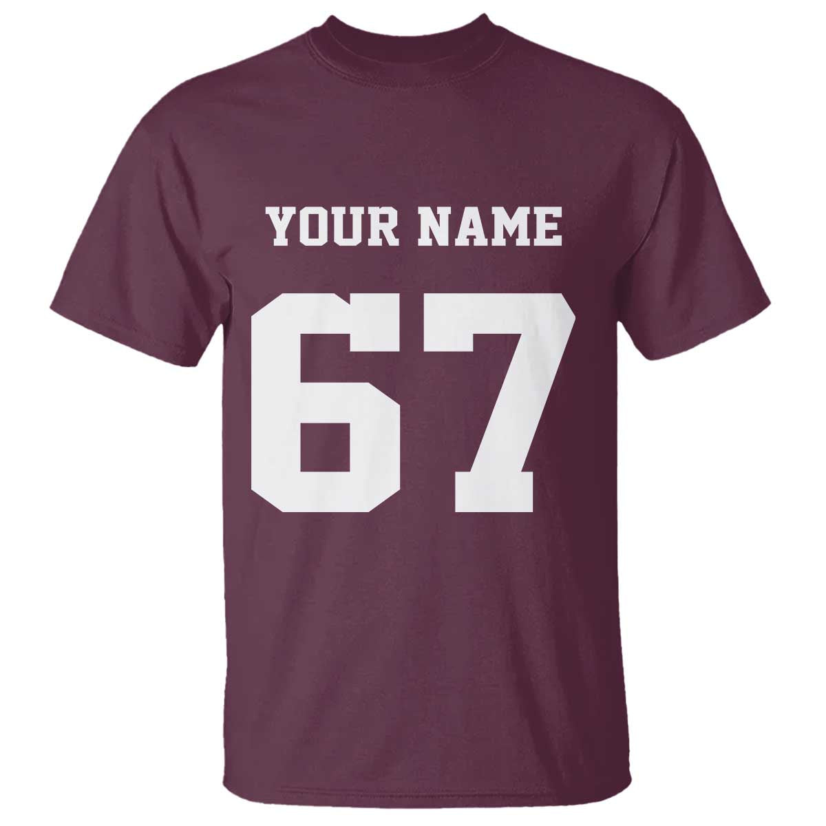 Personalized 67 Jersey Number T Shirt Custom Name Varsity Sports 67th Birthday TS10 Maroon Print Your Wear