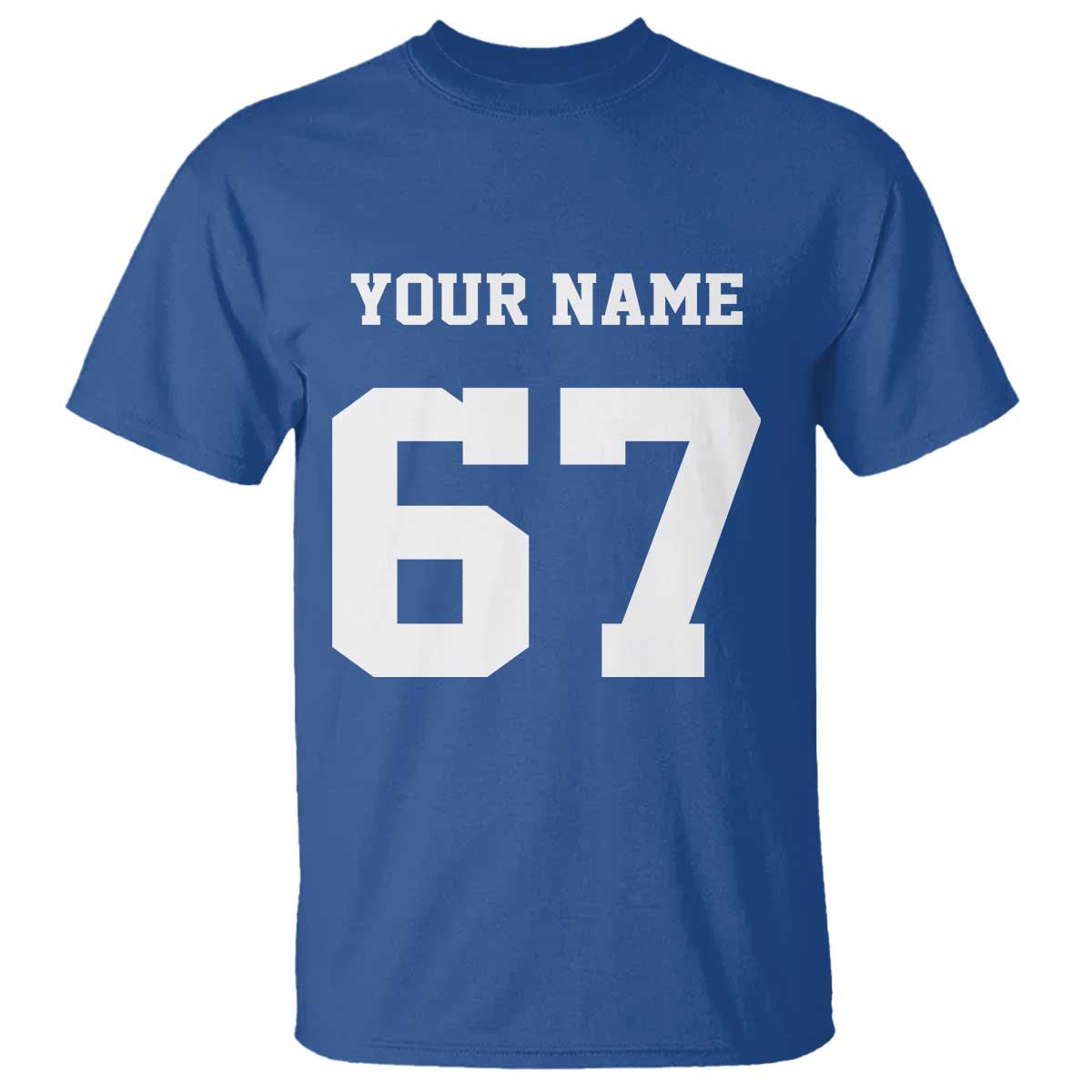 Personalized 67 Jersey Number T Shirt Custom Name Varsity Sports 67th Birthday TS10 Royal Blue Print Your Wear