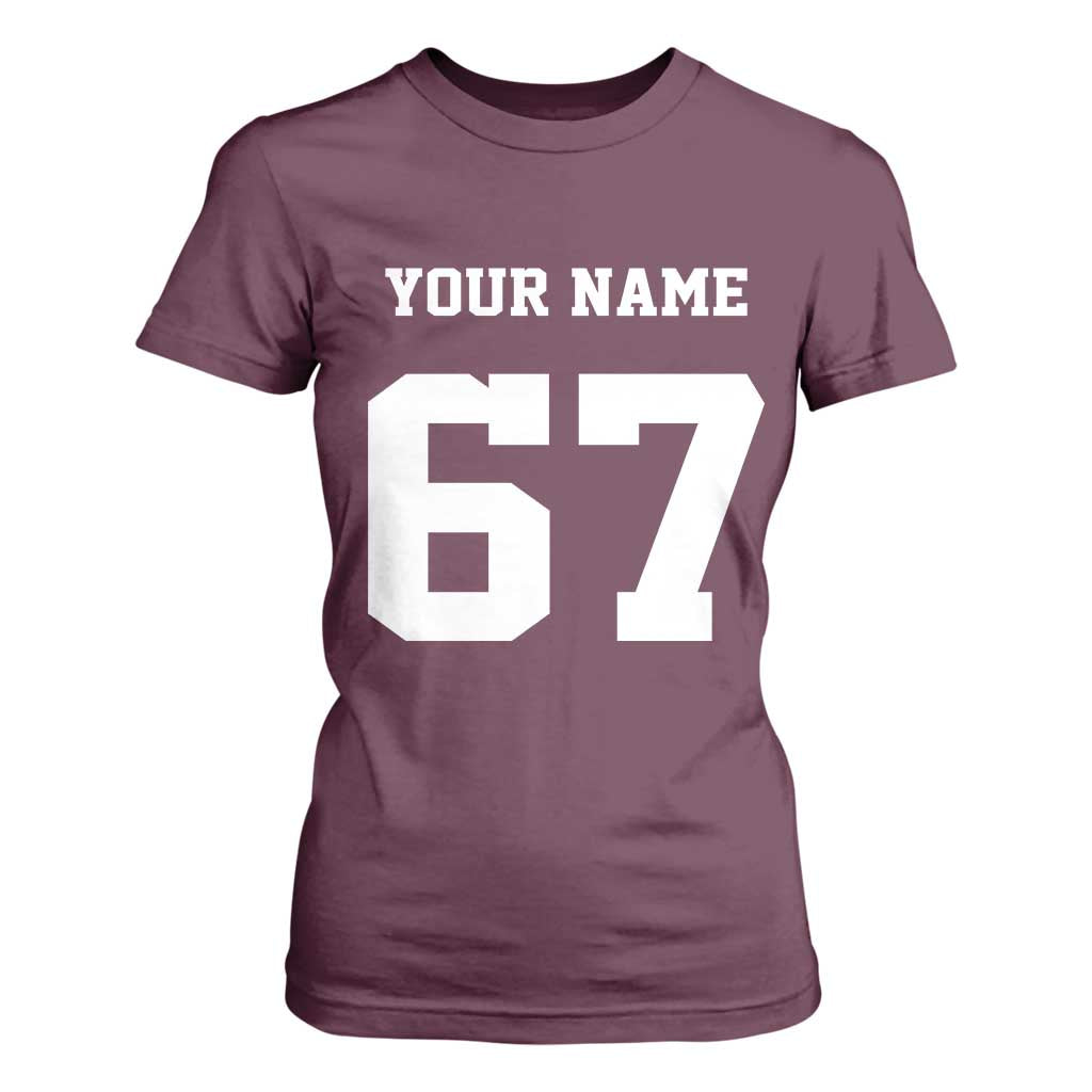 Personalized 67 Jersey Number T Shirt For Women Custom Name Varsity Sports 67th Birthday TS10 Maroon Print Your Wear