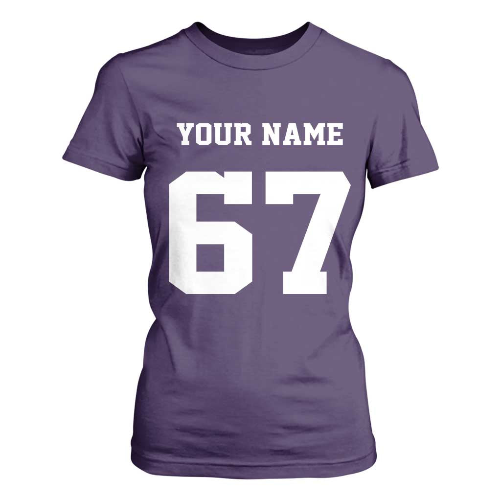Personalized 67 Jersey Number T Shirt For Women Custom Name Varsity Sports 67th Birthday TS10 Purple Print Your Wear