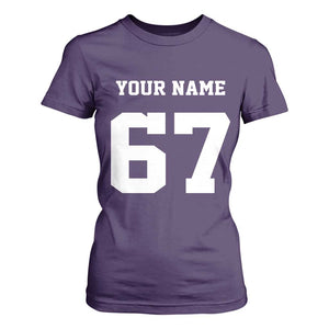 Personalized 67 Jersey Number T Shirt For Women Custom Name Varsity Sports 67th Birthday TS10 Purple Print Your Wear