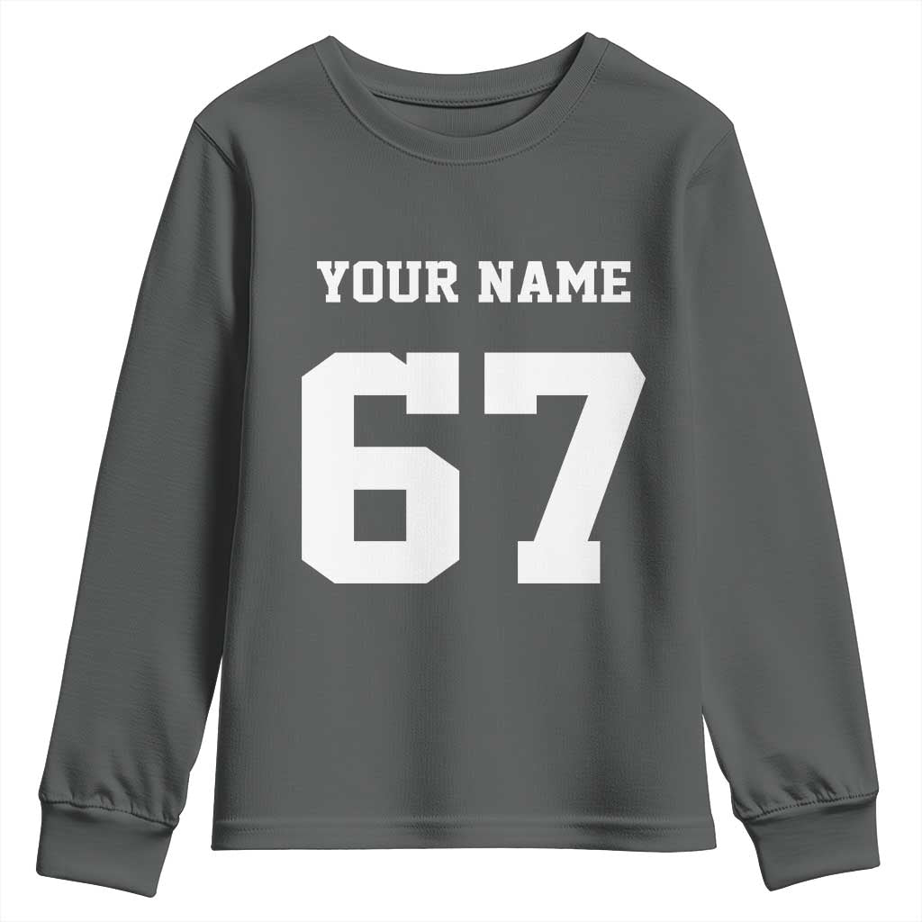 Personalized 67 Jersey Number Youth Sweatshirt Custom Name Varsity Sports 67th Birthday TS10 Dark Heather Print Your Wear