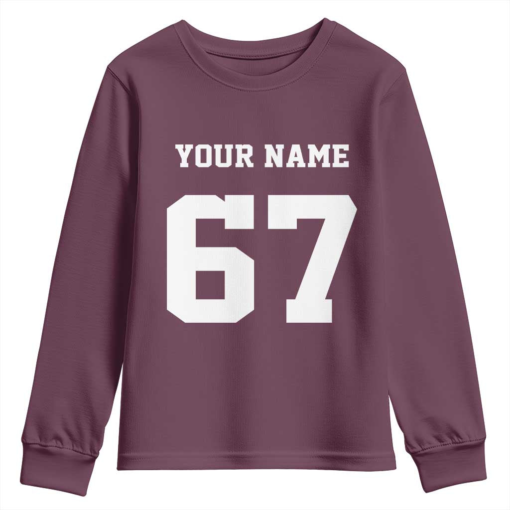 Personalized 67 Jersey Number Youth Sweatshirt Custom Name Varsity Sports 67th Birthday TS10 Maroon Print Your Wear