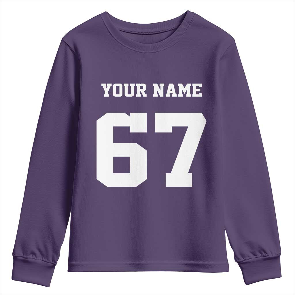 Personalized 67 Jersey Number Youth Sweatshirt Custom Name Varsity Sports 67th Birthday TS10 Purple Print Your Wear