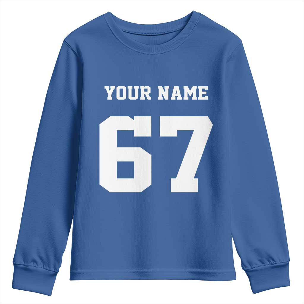 Personalized 67 Jersey Number Youth Sweatshirt Custom Name Varsity Sports 67th Birthday TS10 Royal Blue Print Your Wear