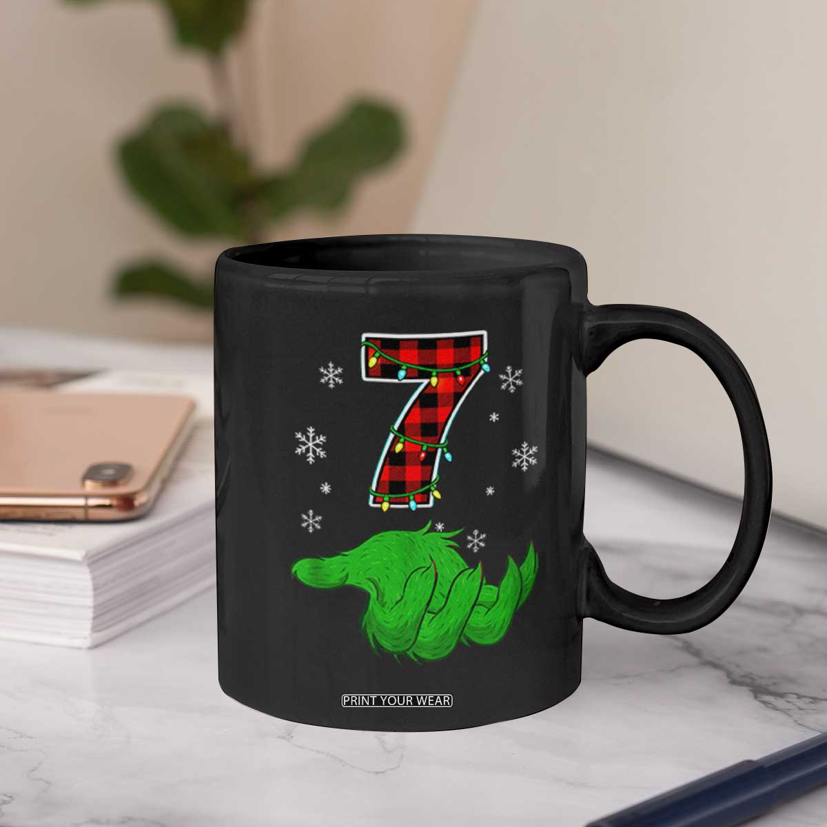 Number 7 Matching 67 Christmas Coffee Mug Red Plaid Xmas Pajamas Holiday Gen Alpha Slang Meme TS10 Print Your Wear