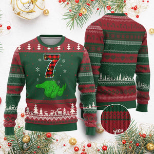 Number 7 Matching 67 Xmas Ugly Christmas Sweater Red Plaid Xmas Pajamas Holiday Gen Alpha Slang Meme TS10 Red Green Print Your Wear