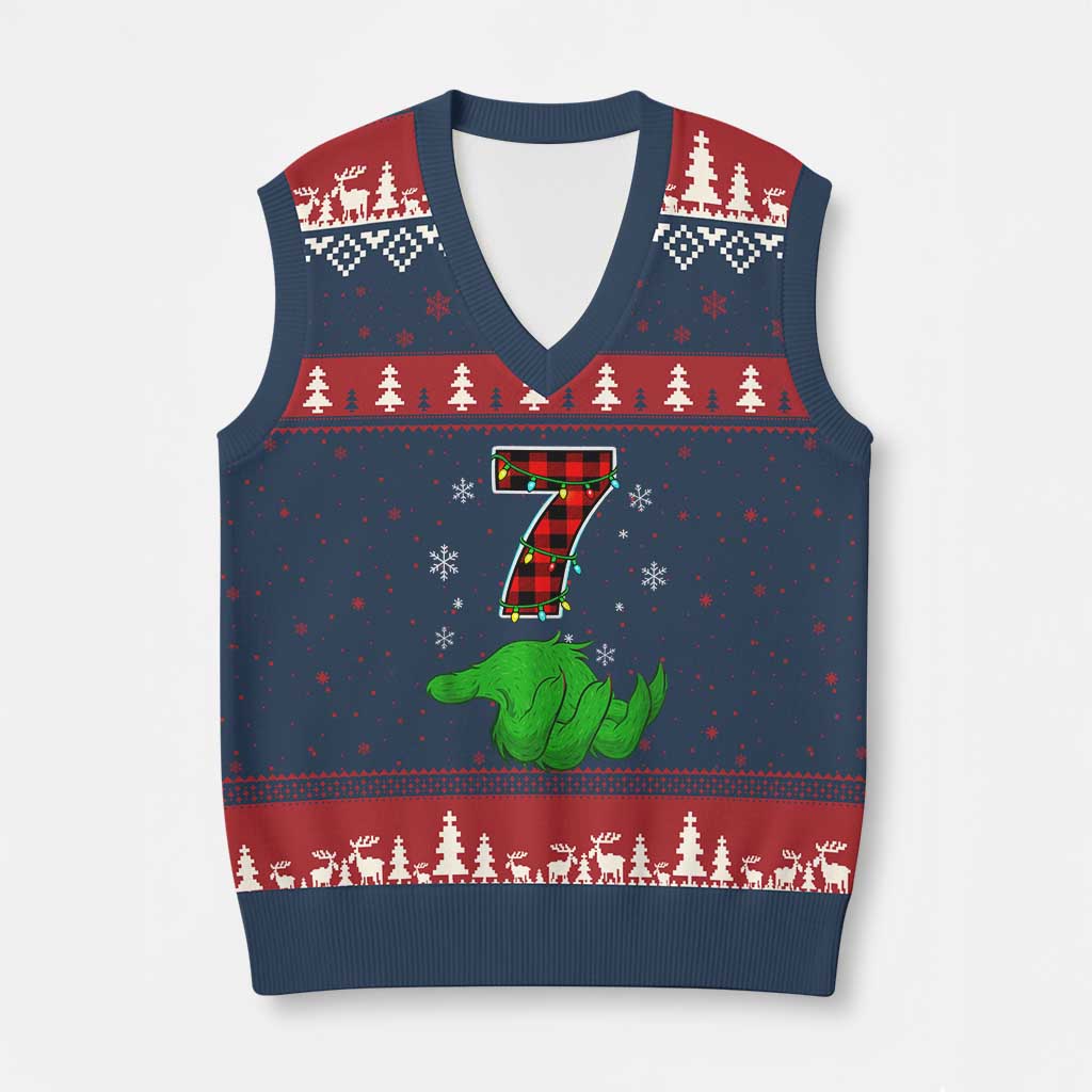 Number 7 Matching 67 Xmas V-Neck Knit Sweater Vest Red Plaid Xmas Pajamas Holiday Gen Alpha Slang Meme TS10 Navy Red Print Your Wear