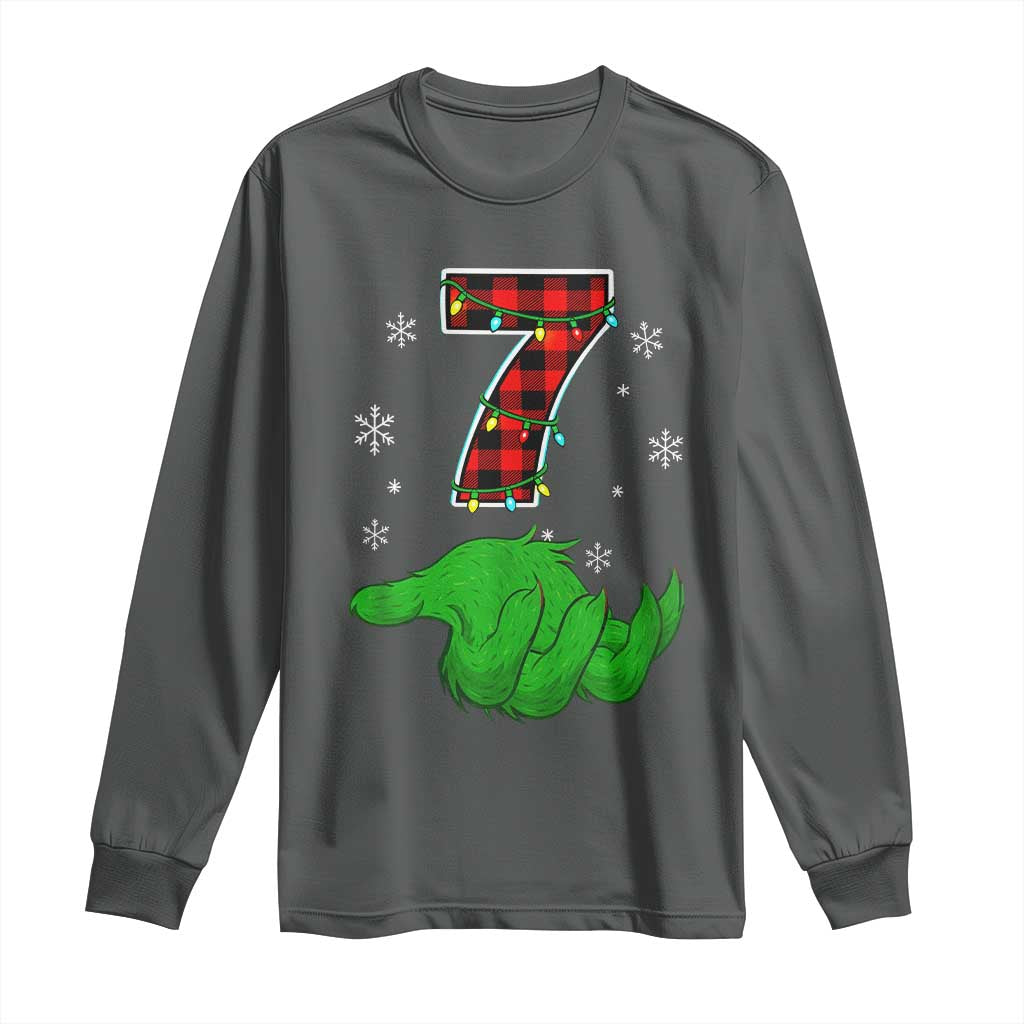 Number 7 Matching 67 Christmas Long Sleeve Shirt Red Plaid Xmas Pajamas Holiday Gen Alpha Slang Meme TS10 Dark Heather Print Your Wear