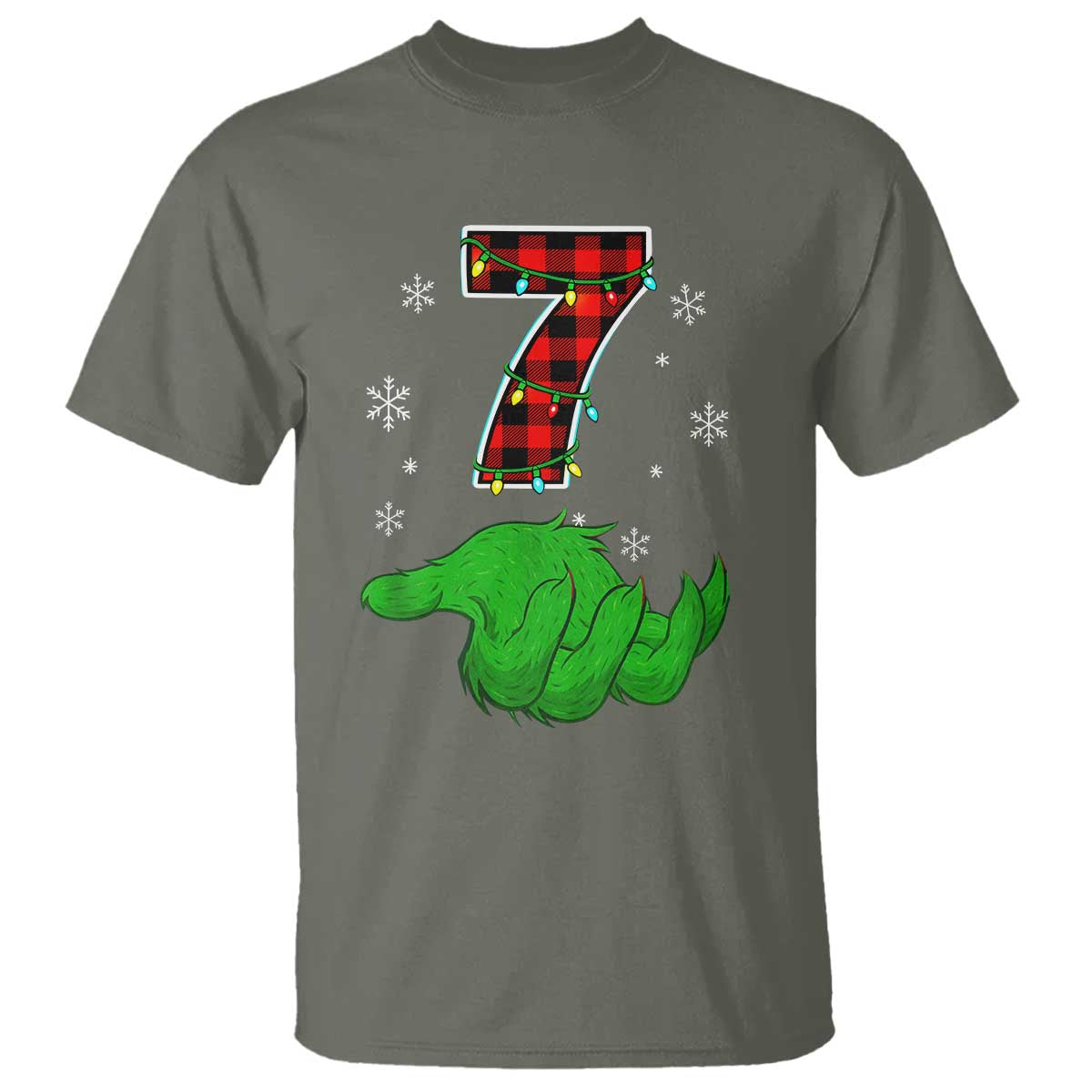 Number 7 Matching 67 Christmas T Shirt Red Plaid Xmas Pajamas Holiday Gen Alpha Slang Meme TS10 Military Green Print Your Wear