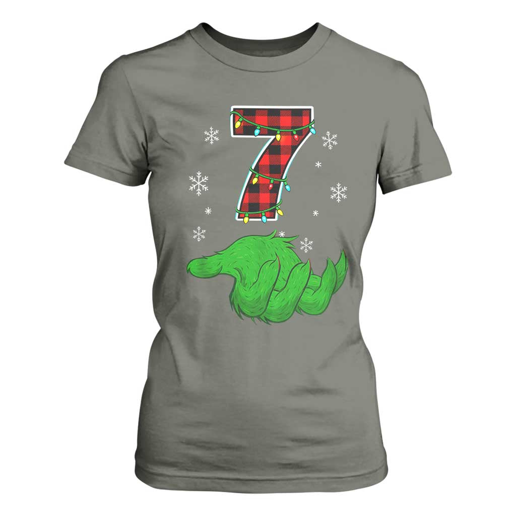 Number 7 Matching 67 Christmas T Shirt For Women Red Plaid Xmas Pajamas Holiday Gen Alpha Slang Meme TS10 Military Green Print Your Wear