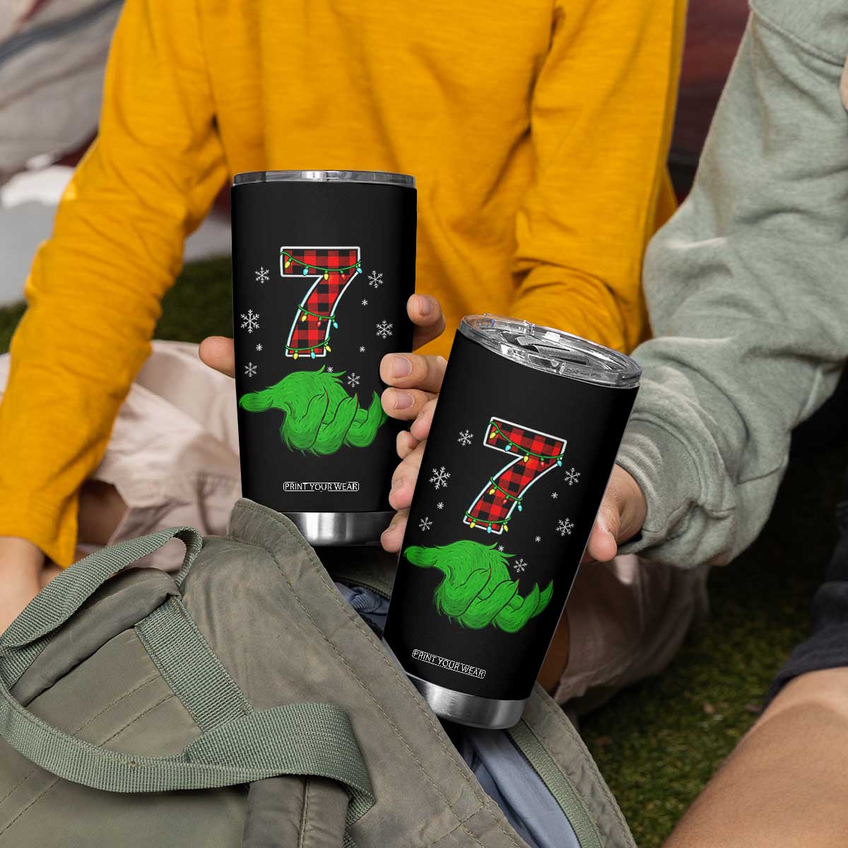Number 7 Matching 67 Christmas Tumbler Cup Red Plaid Xmas Pajamas Holiday Gen Alpha Slang Meme TS10 Print Your Wear