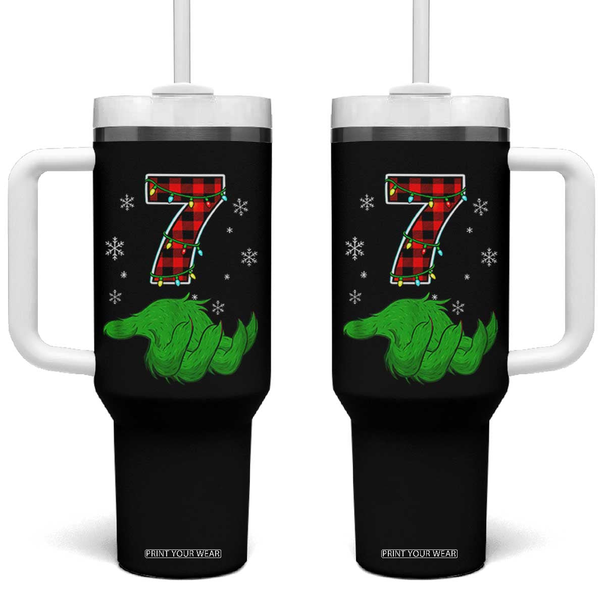 Number 7 Matching 67 Christmas Tumbler With Handle Red Plaid Xmas Pajamas Holiday Gen Alpha Slang Meme TS10 One Size: 40 oz Black Print Your Wear
