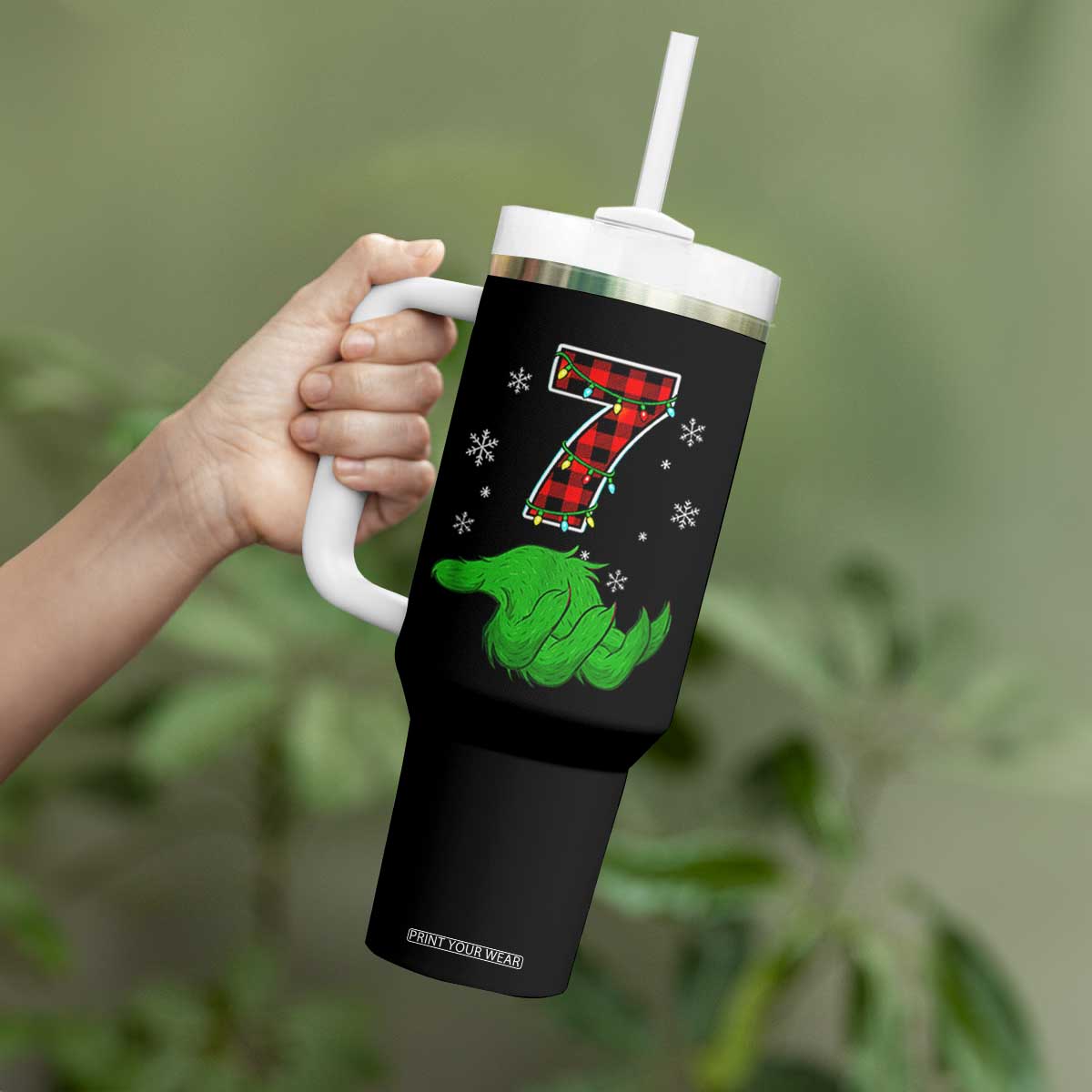 Number 7 Matching 67 Christmas Tumbler With Handle Red Plaid Xmas Pajamas Holiday Gen Alpha Slang Meme TS10 Print Your Wear