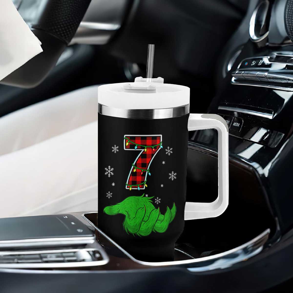Number 7 Matching 67 Christmas Tumbler With Handle Red Plaid Xmas Pajamas Holiday Gen Alpha Slang Meme TS10 Print Your Wear