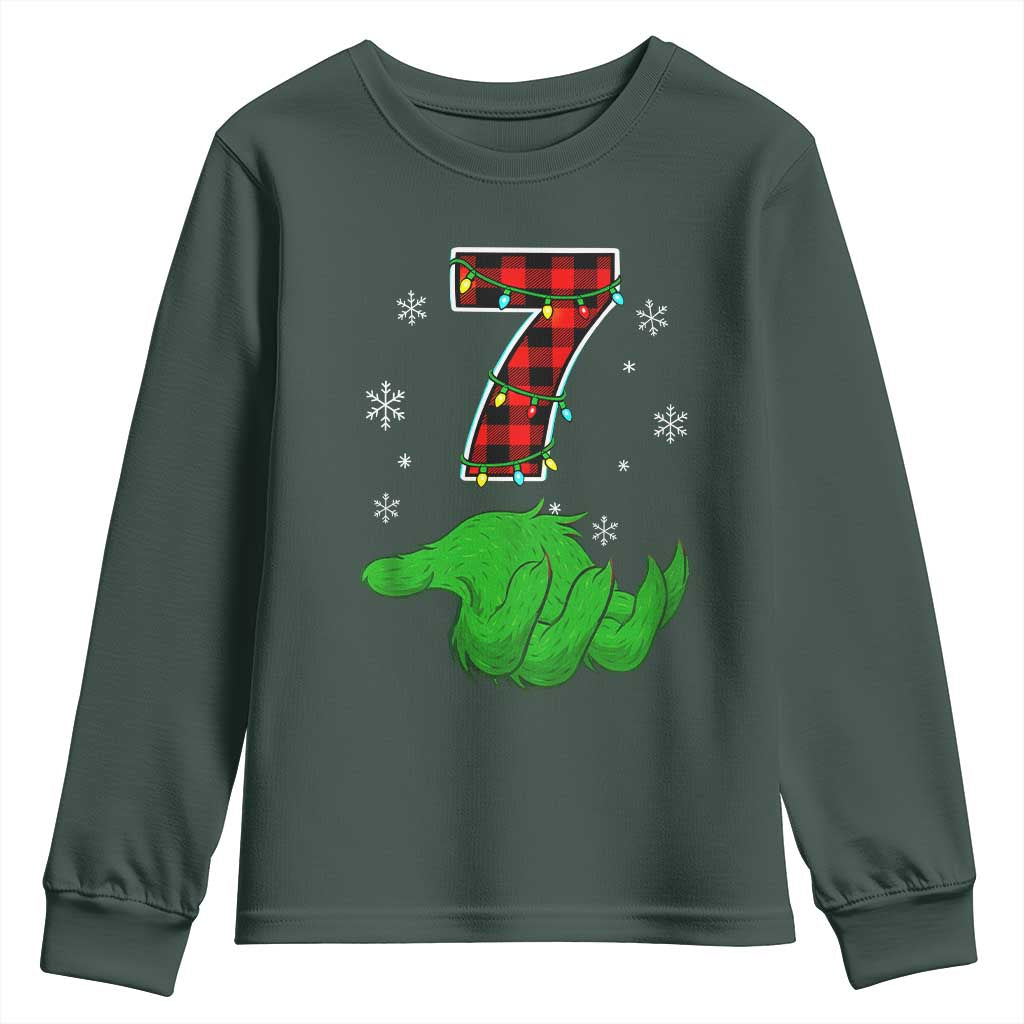 Number 7 Matching 67 Christmas Youth Sweatshirt Red Plaid Xmas Pajamas Holiday Gen Alpha Slang Meme TS10 Dark Forest Green Print Your Wear