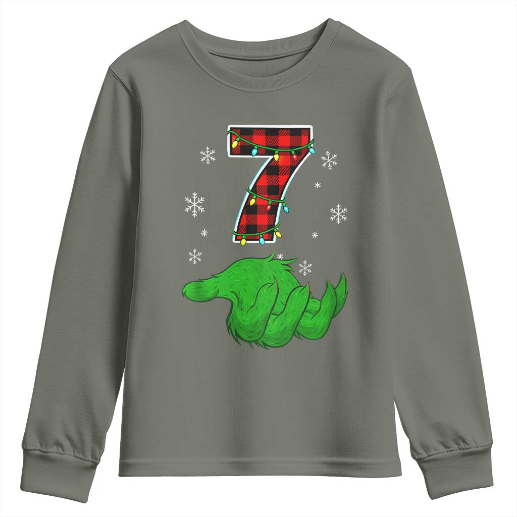 Number 7 Matching 67 Christmas Youth Sweatshirt Red Plaid Xmas Pajamas Holiday Gen Alpha Slang Meme TS10 Military Green Print Your Wear