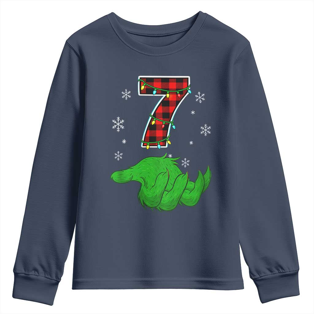 Number 7 Matching 67 Christmas Youth Sweatshirt Red Plaid Xmas Pajamas Holiday Gen Alpha Slang Meme TS10 Navy Print Your Wear