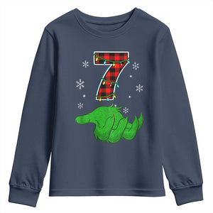 Number 7 Matching 67 Christmas Youth Sweatshirt Red Plaid Xmas Pajamas Holiday Gen Alpha Slang Meme TS10 Navy Print Your Wear