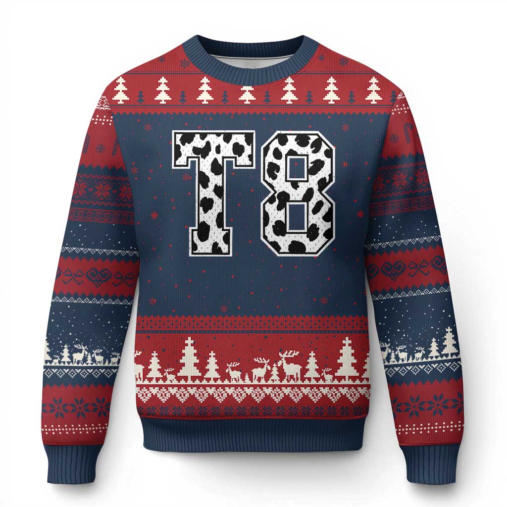 T8 Jersey Number Ugly Christmas Sweater Y2k Leopard Number Concert Inspired Outfit Varsity Sports TS10 Navy Red Print Your Wear