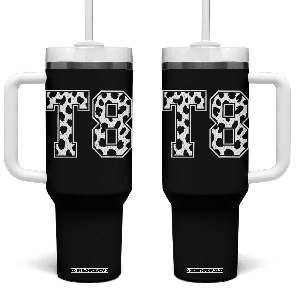 T8 Jersey Number Tumbler With Handle Y2k Leopard Number Concert Inspired Outfit Varsity Sports TS10 One Size: 40 oz Black Print Your Wear