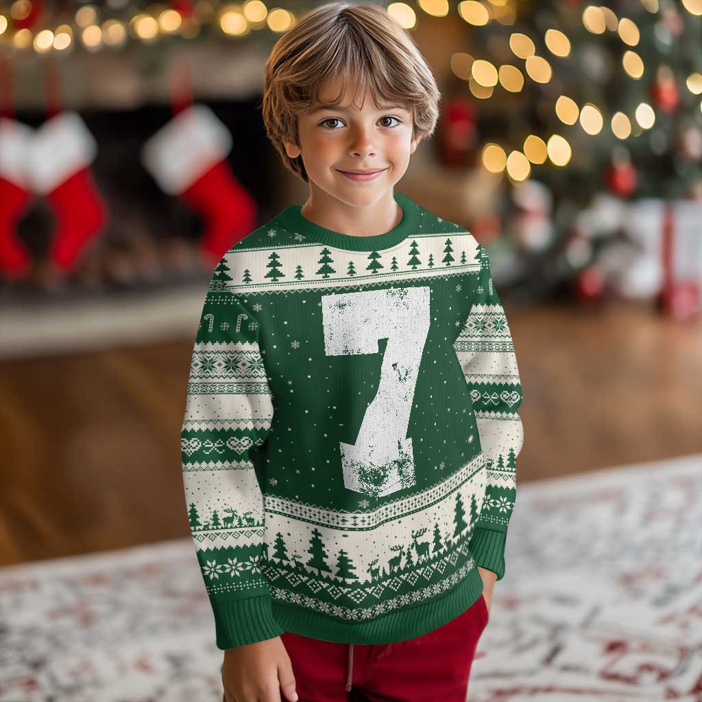Number 7 Ugly Christmas Sweater Matching 67 Meme 7th Birthday 7 Years TS10 Forest Green Beige Print Your Wear