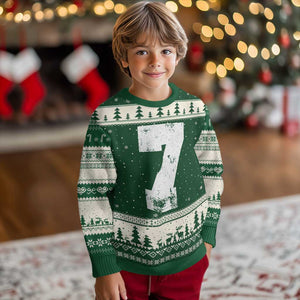 Number 7 Ugly Christmas Sweater Matching 67 Meme 7th Birthday 7 Years TS10 Forest Green Beige Print Your Wear
