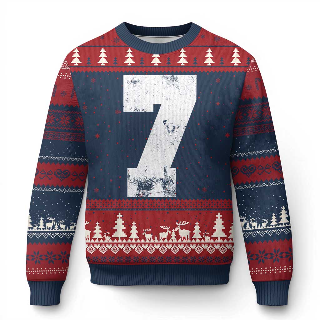 Number 7 Ugly Christmas Sweater Matching 67 Meme 7th Birthday 7 Years TS10 Navy Red Print Your Wear
