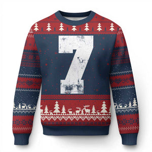 Number 7 Ugly Christmas Sweater Matching 67 Meme 7th Birthday 7 Years TS10 Navy Red Print Your Wear
