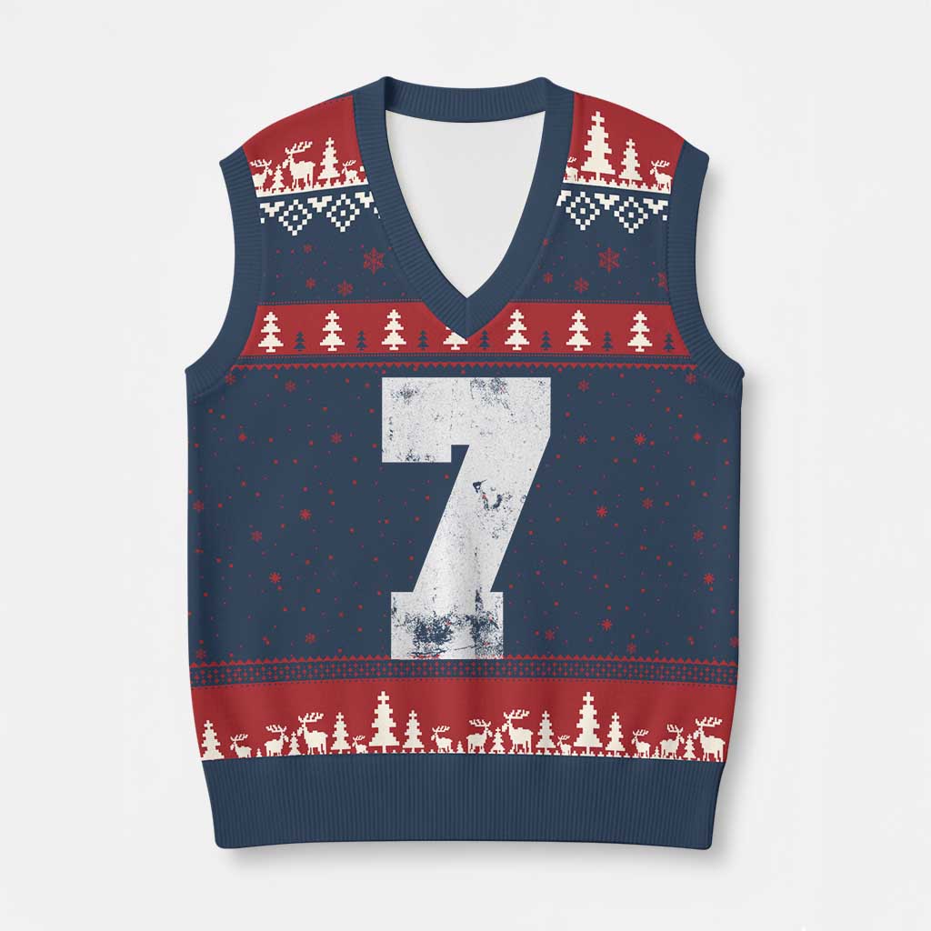 Number 7 V-Neck Knit Sweater Vest Matching 67 Meme 7th Birthday 7 Years TS10 Navy Red Print Your Wear