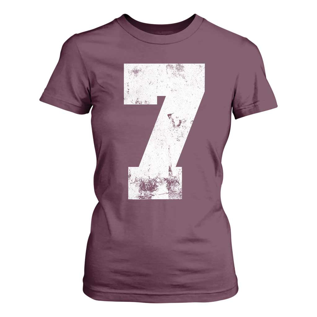 Number 7 T Shirt For Women Matching 67 Meme 7th Birthday 7 Years TS10 Maroon Print Your Wear