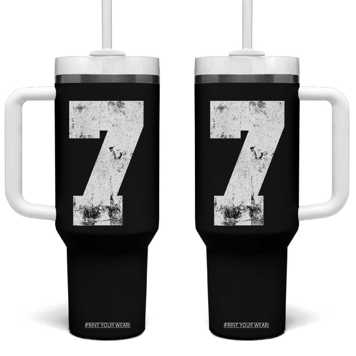 Number 7 Tumbler With Handle Matching 67 Meme 7th Birthday 7 Years TS10 One Size: 40 oz Black Print Your Wear