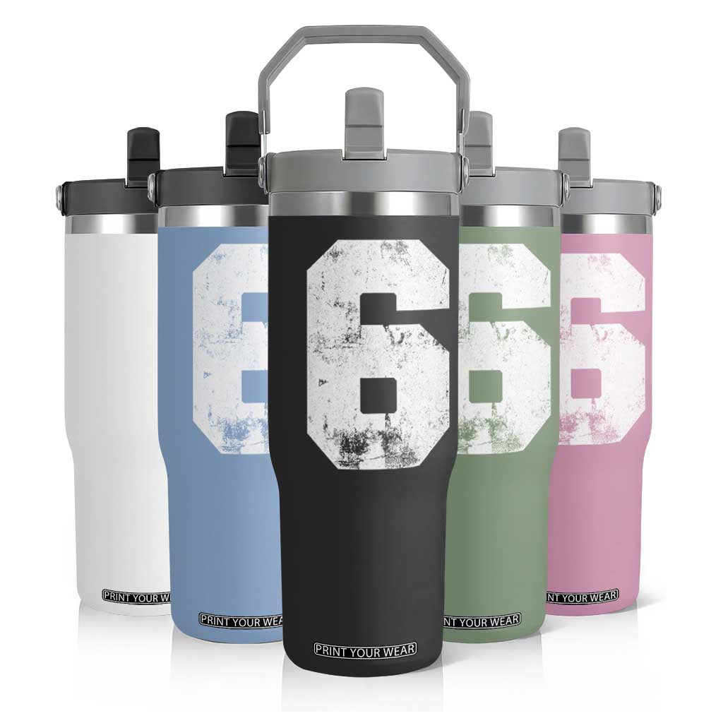 Number 6 Flip Straw Tumbler Matching 67 Meme 6th Birthday 6 Years TS10 Print Your Wear