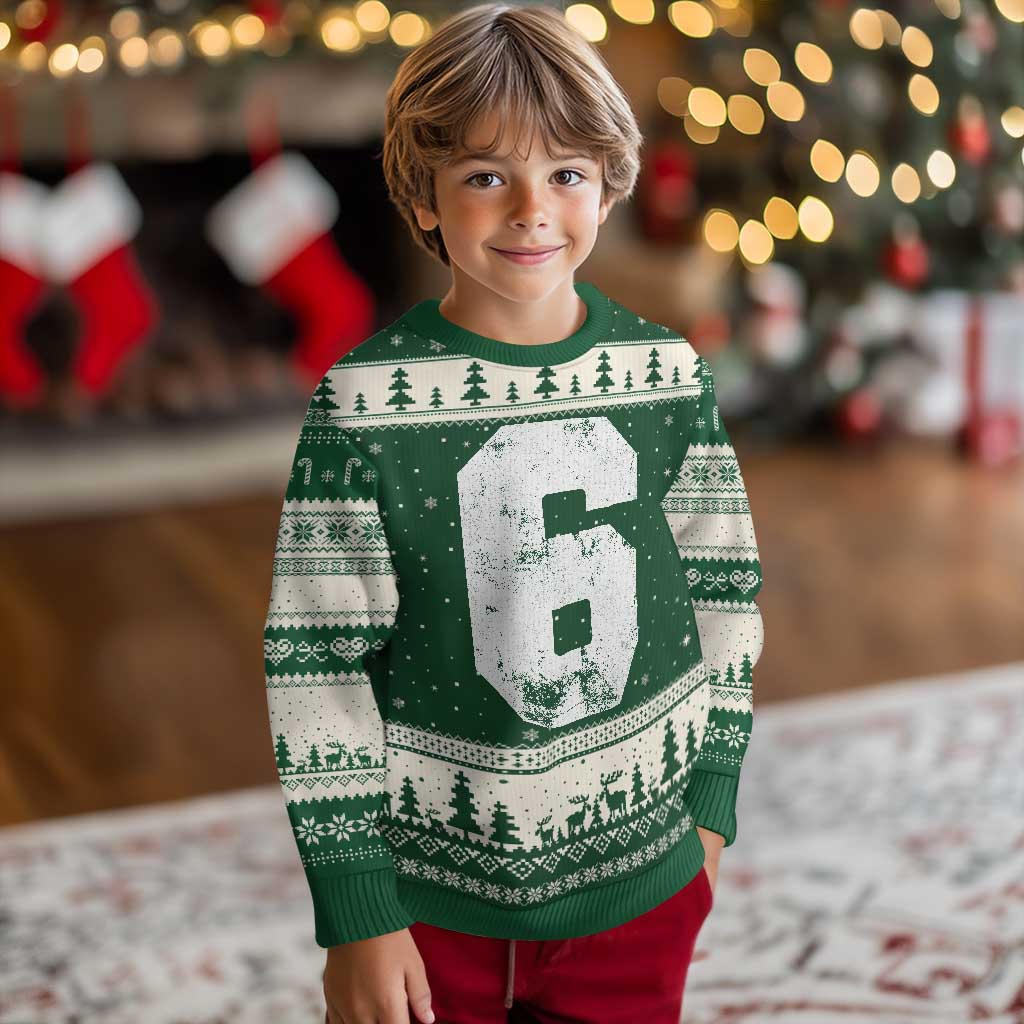 Number 6 Ugly Christmas Sweater Matching 67 Meme 6th Birthday 6 Years TS10 Forest Green Beige Print Your Wear