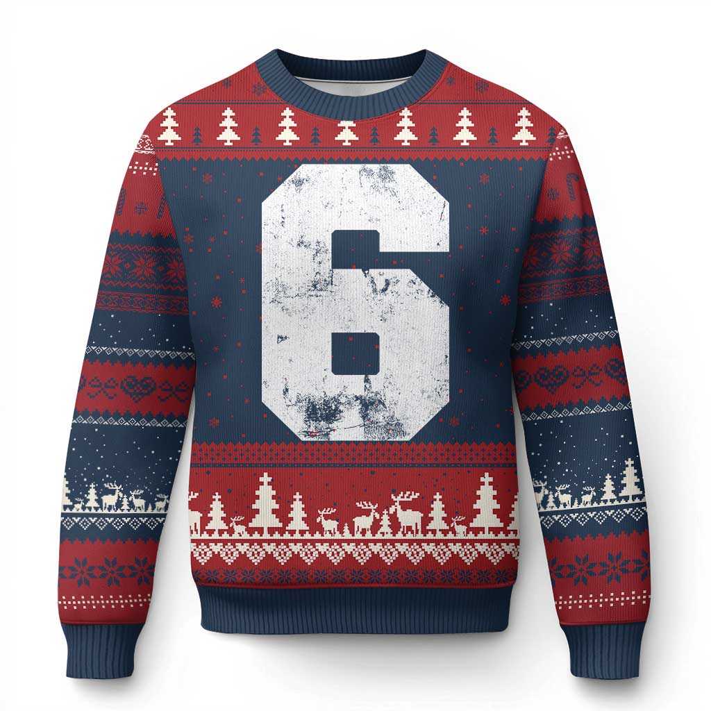 Number 6 Ugly Christmas Sweater Matching 67 Meme 6th Birthday 6 Years TS10 Navy Red Print Your Wear