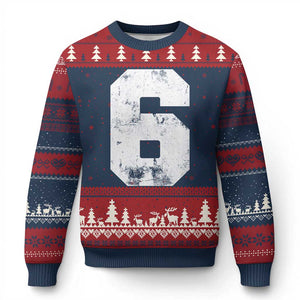 Number 6 Ugly Christmas Sweater Matching 67 Meme 6th Birthday 6 Years TS10 Navy Red Print Your Wear