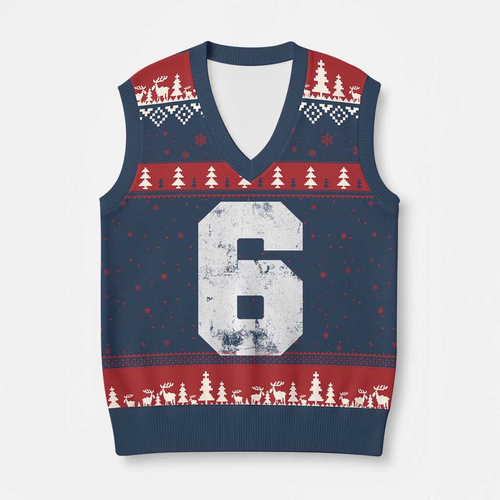Number 6 V-Neck Knit Sweater Vest Matching 67 Meme 6th Birthday 6 Years TS10 Navy Red Print Your Wear