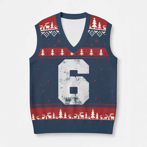 Number 6 V-Neck Knit Sweater Vest Matching 67 Meme 6th Birthday 6 Years TS10 Navy Red Print Your Wear