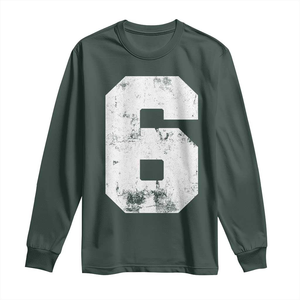 Number 6 Long Sleeve Shirt Matching 67 Meme 6th Birthday 6 Years TS10 Dark Forest Green Print Your Wear