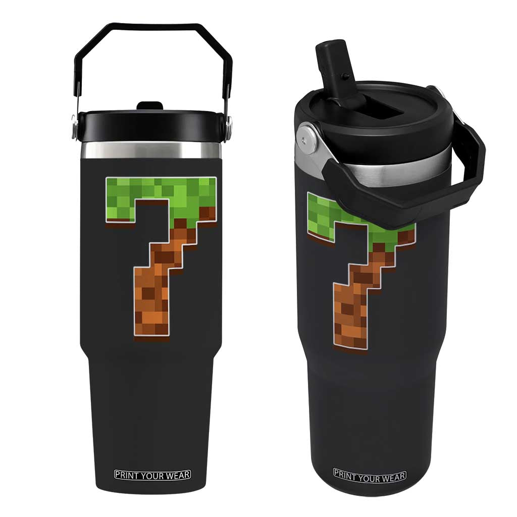 Number 7 Flip Straw Tumbler Game Matching 67 Meme Costume 7th Birthday 7 Years TS10 One Size: 30 oz Black Print Your Wear