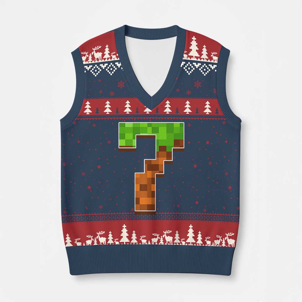 Number 7 V-Neck Knit Sweater Vest Game Matching 67 Meme Costume 7th Birthday 7 Years TS10 Navy Red Print Your Wear