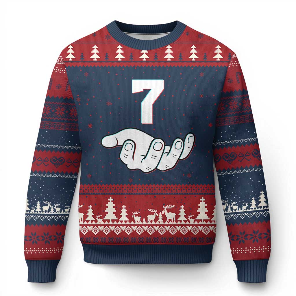 Number 7 Ugly Christmas Sweater Matching 67 Meme Costume 7th Birthday 7 Years TS10 Navy Red Print Your Wear