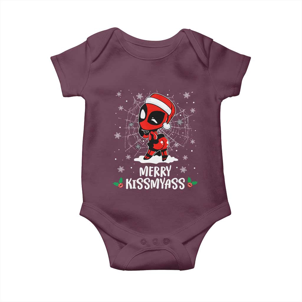 Funny Christmas Baby Onesie Merry Kissmyass Cute Spider-Women Santa Sarcastic Xmas TS10 Maroon Print Your Wear