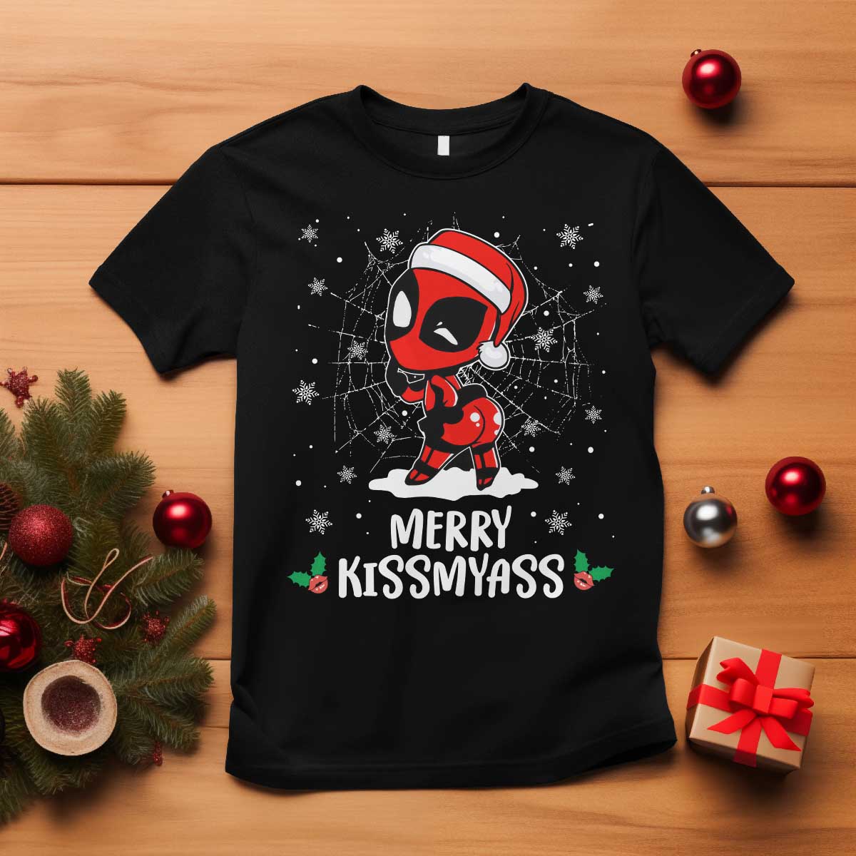 Funny Christmas T Shirt Merry Kissmyass Cute Spider-Women Santa Sarcastic Xmas TS10 Black Print Your Wear