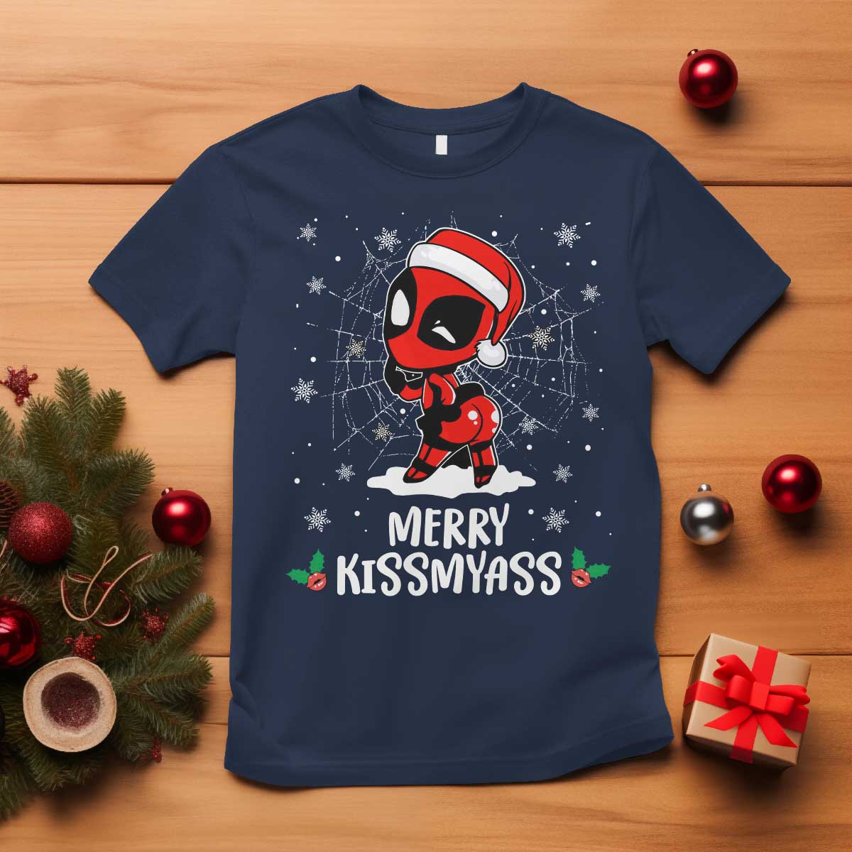 Funny Christmas T Shirt Merry Kissmyass Cute Spider-Women Santa Sarcastic Xmas TS10 Navy Print Your Wear