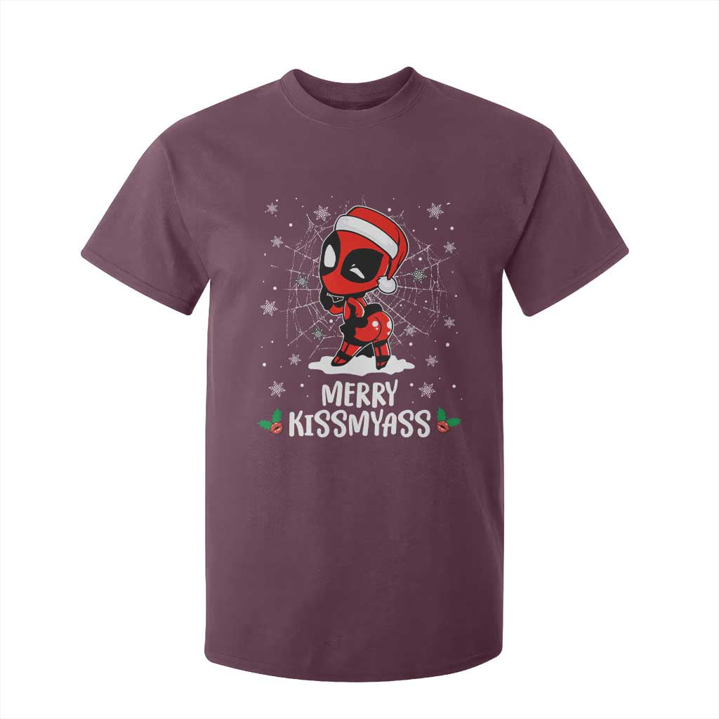 Funny Christmas T Shirt For Kid Merry Kissmyass Cute Spider-Women Santa Sarcastic Xmas TS10 Maroon Print Your Wear