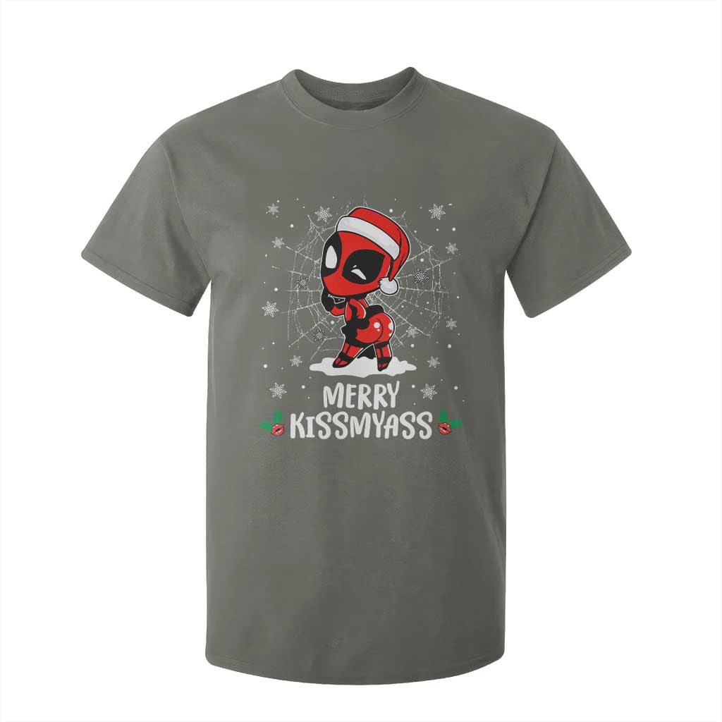 Funny Christmas T Shirt For Kid Merry Kissmyass Cute Spider-Women Santa Sarcastic Xmas TS10 Military Green Print Your Wear